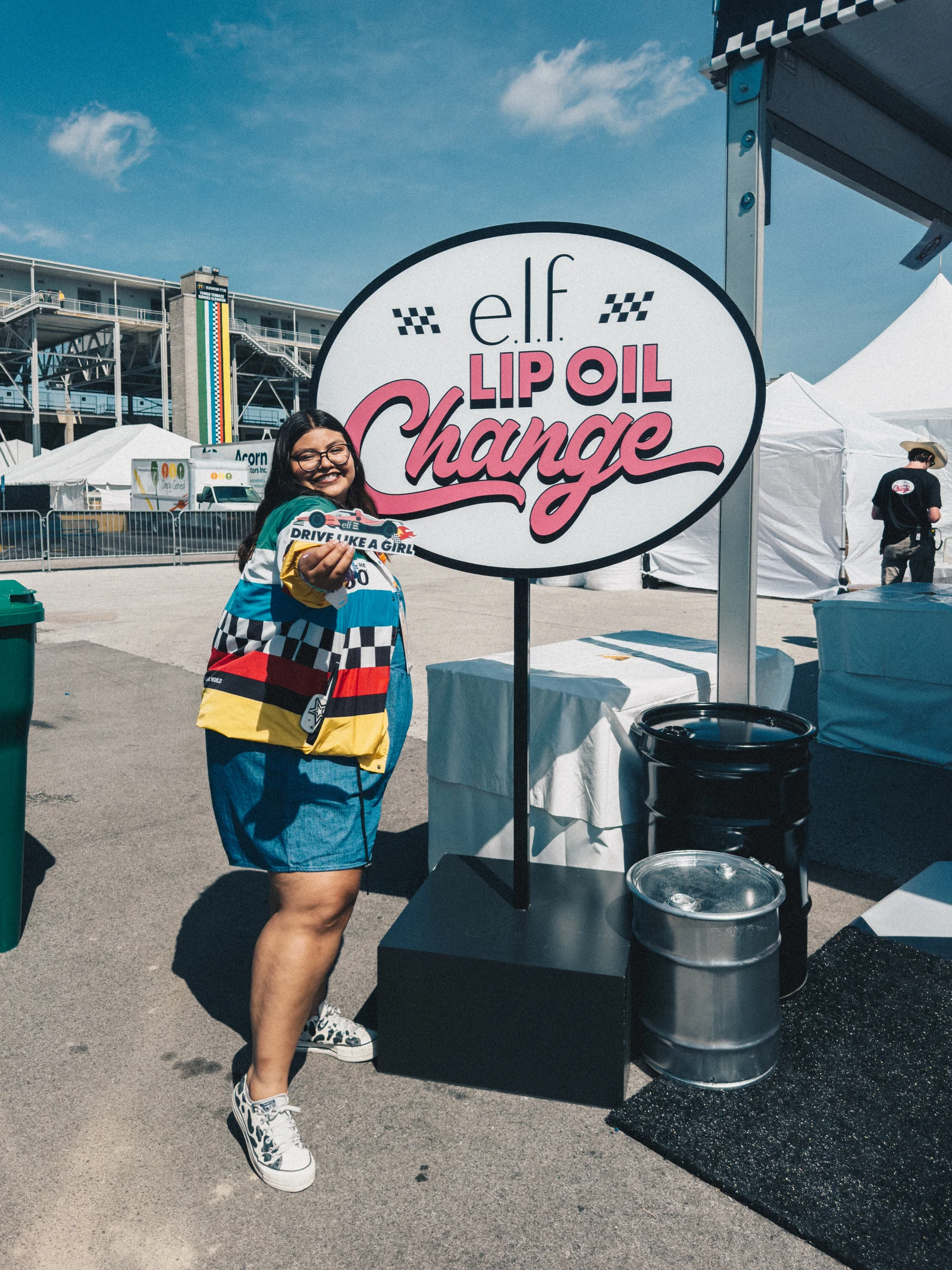 Bonnie Marcelo at the e.l.f. Lip Oil Change experience at Indianapolis Motor Speedway