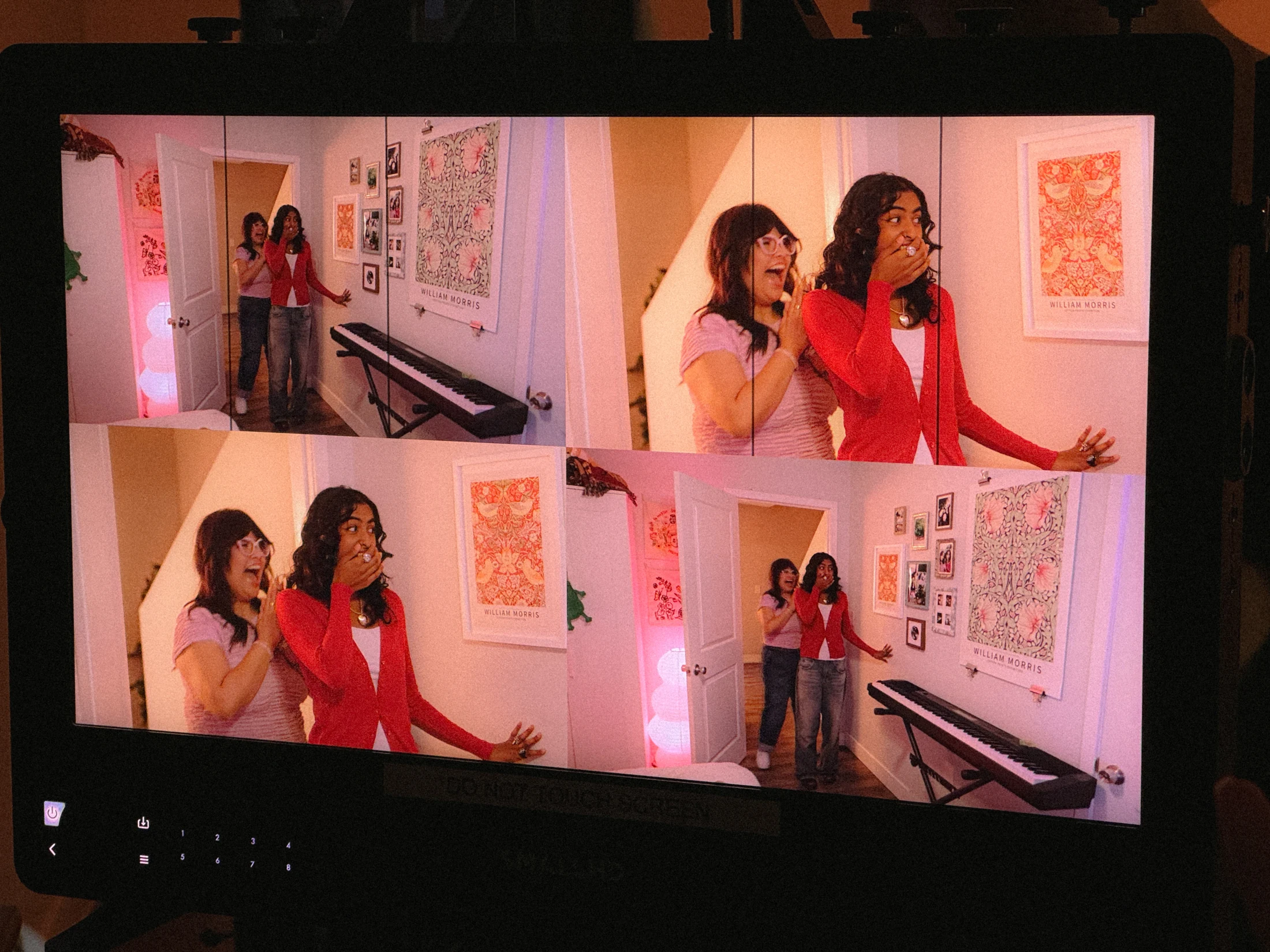 A production monitor captures the joy of a colorful room reveal